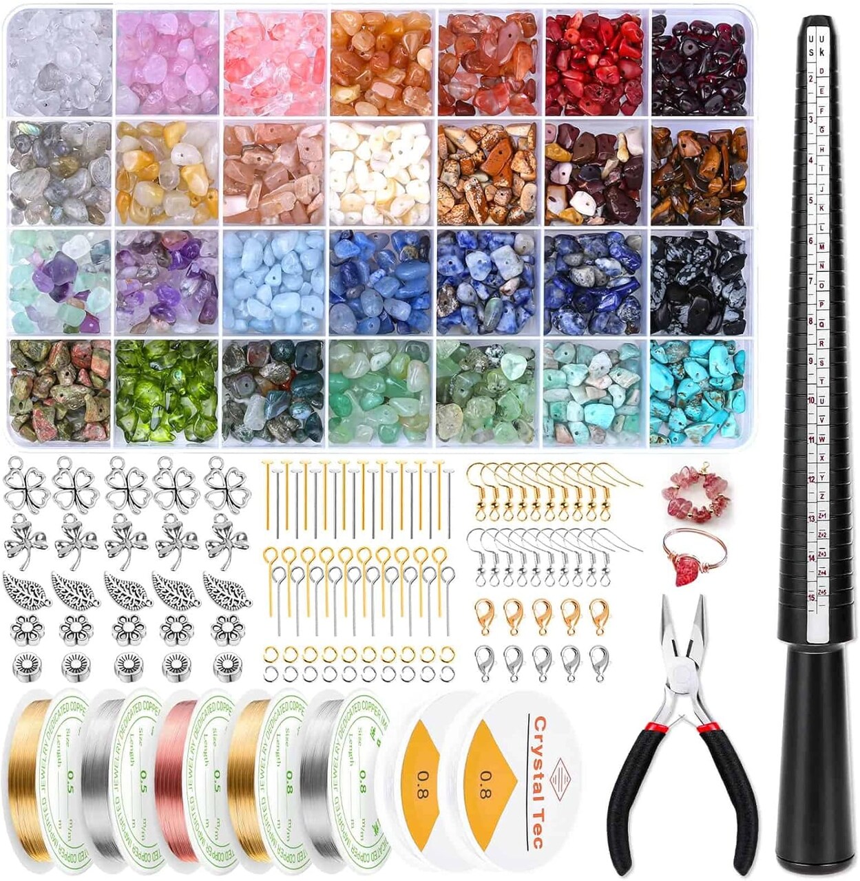 Ring Making Kit with Crystal Beads, 28 Colors Crystal Jewelry Making Kit with Crystals, Jewelry Wire, Pliers and Earring Making Supplies for Jewelry Making